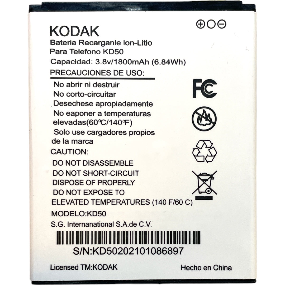 Batería KODAK KD50 1800mAh